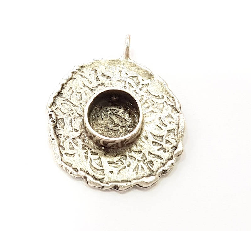 Silver Pendant Blank Bezel Base Setting Necklace Blank Resin Blank Mountings Antique Silver Plated Brass ( 28mm )  G8330