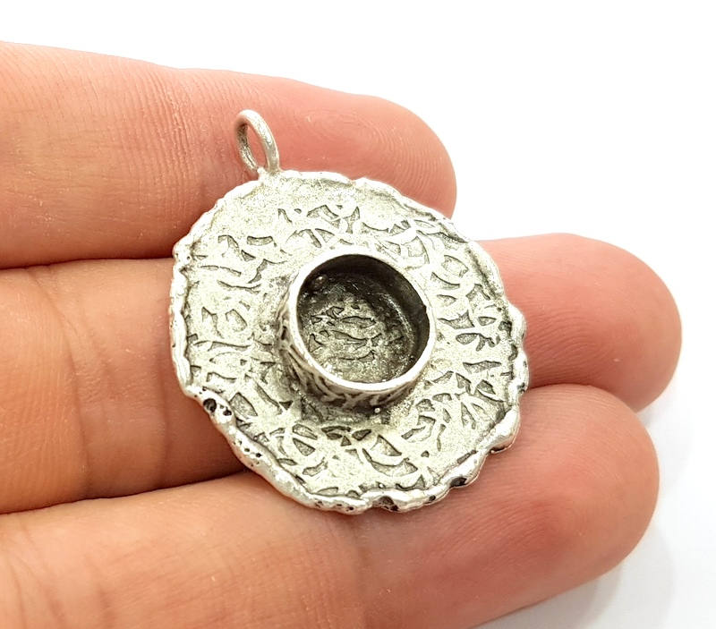 Silver Pendant Blank Bezel Base Setting Necklace Blank Resin Blank Mountings Antique Silver Plated Brass ( 28mm )  G8330