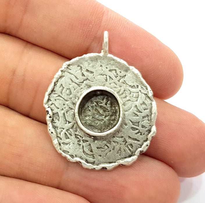 Silver Pendant Blank Bezel Base Setting Necklace Blank Resin Blank Mountings Antique Silver Plated Brass ( 28mm )  G8330