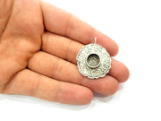 Silver Pendant Blank Bezel Base Setting Necklace Blank Resin Blank Mountings Antique Silver Plated Brass ( 28mm )  G8330