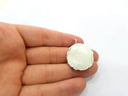 Silver Pendant Blank Bezel Base Setting Necklace Blank Resin Blank Mountings Antique Silver Plated Brass ( 28mm )  G8330