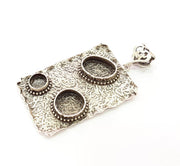 Silver Pendant Blank Bezel Base Setting Necklace Blank Resin Blank Mountings Antique Silver Plated Brass ( 58x38mm )  G8682