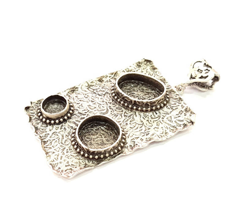 Silver Pendant Blank Bezel Base Setting Necklace Blank Resin Blank Mountings Antique Silver Plated Brass ( 58x38mm )  G8682