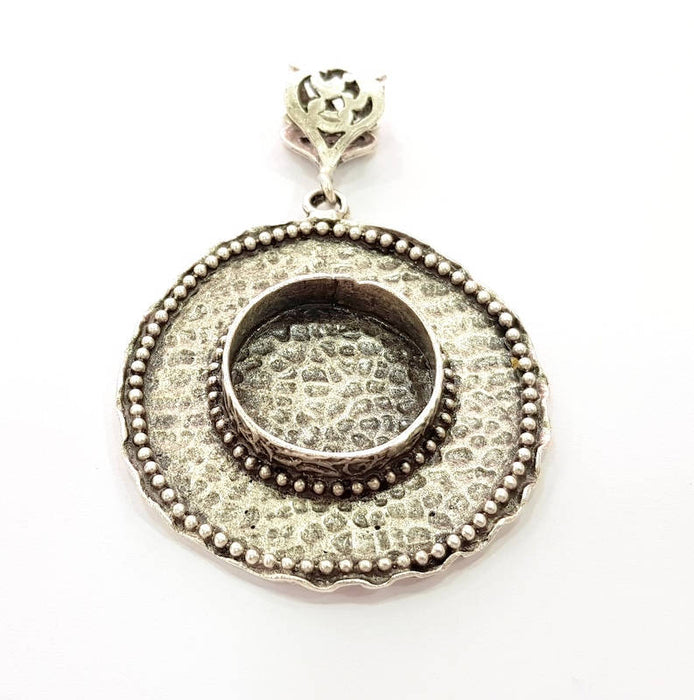 Silver Pendant Blank Bezel Base Setting Necklace Blank Resin Blank Mountings Antique Silver Plated Brass ( 50mm )  G8335