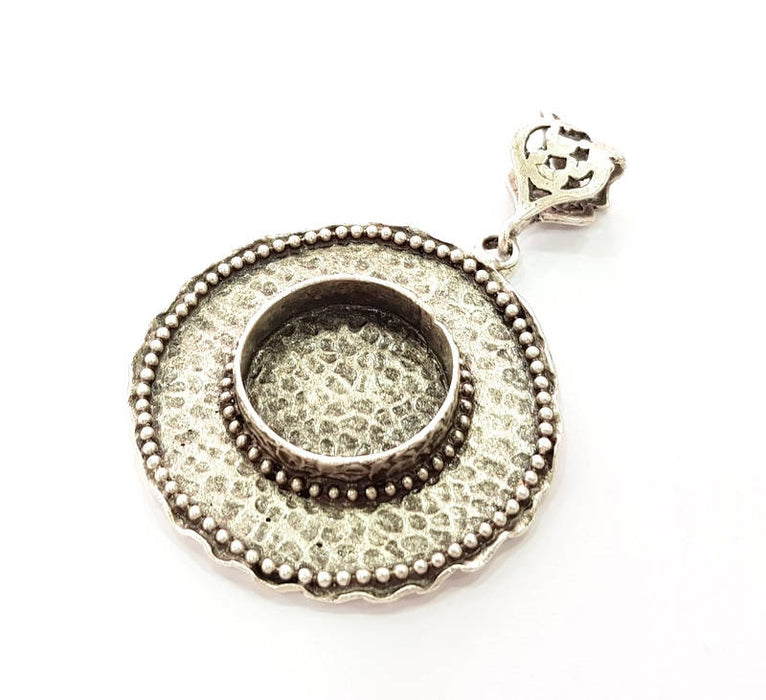 Silver Pendant Blank Bezel Base Setting Necklace Blank Resin Blank Mountings Antique Silver Plated Brass ( 50mm )  G8335