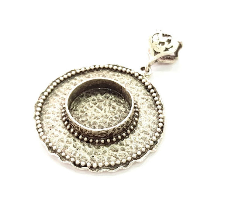 Silver Pendant Blank Bezel Base Setting Necklace Blank Resin Blank Mountings Antique Silver Plated Brass ( 50mm )  G8335