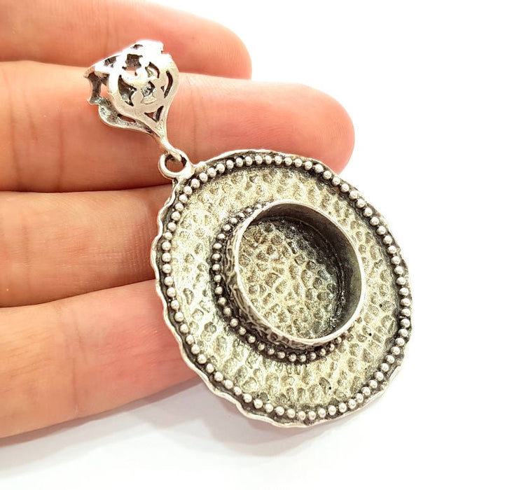 Silver Pendant Blank Bezel Base Setting Necklace Blank Resin Blank Mountings Antique Silver Plated Brass ( 50mm )  G8335