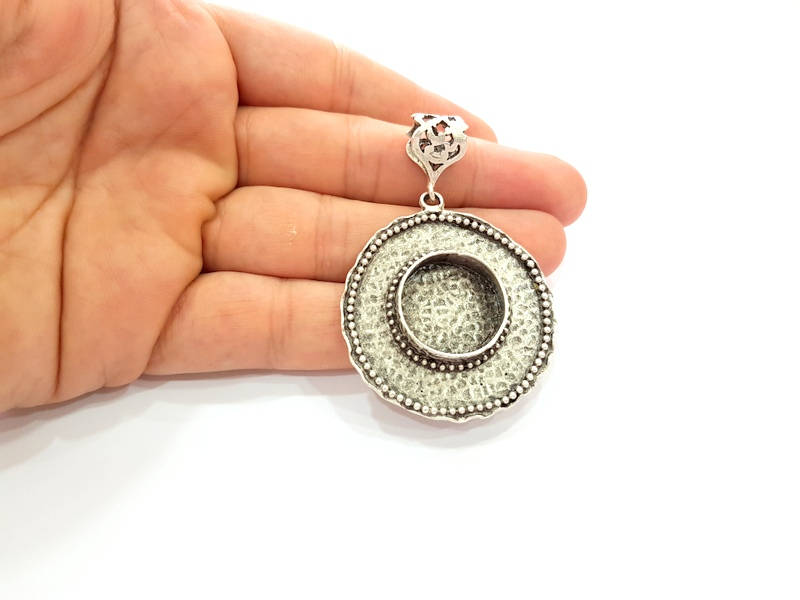 Silver Pendant Blank Bezel Base Setting Necklace Blank Resin Blank Mountings Antique Silver Plated Brass ( 50mm )  G8335