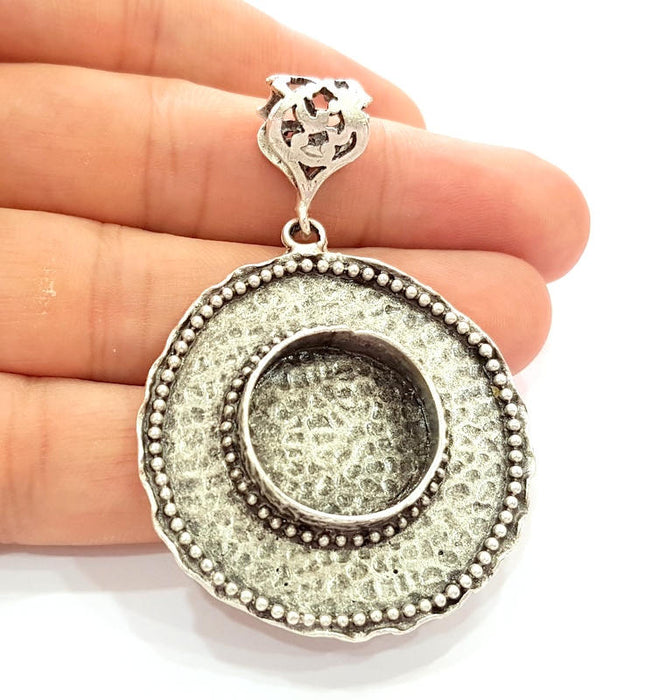 Silver Pendant Blank Bezel Base Setting Necklace Blank Resin Blank Mountings Antique Silver Plated Brass ( 50mm )  G8335