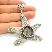 Silver Pendant Blank Bezel Base Setting Necklace Blank Resin Blank Mountings Antique Silver Plated Brass ( 64x56mm )  G8978