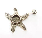 Silver Pendant Blank Bezel Base Setting Necklace Blank Resin Blank Mountings Antique Silver Plated Brass ( 64x56mm )  G8978