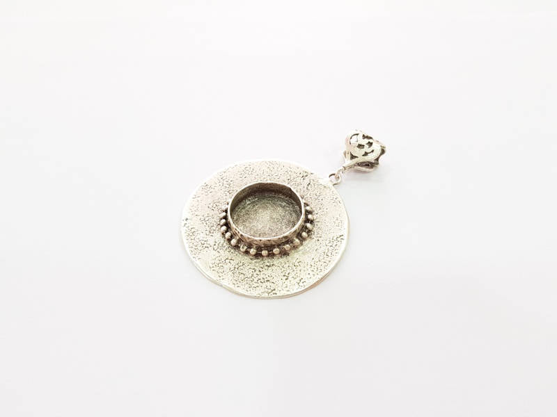 Silver Pendant Blank Bezel Base Setting Necklace Blank Resin Blank Mountings Antique Silver Plated Brass ( 44mm )  G8339
