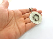 Silver Pendant Blank Bezel Base Setting Necklace Blank Resin Blank Mountings Antique Silver Plated Brass ( 44mm )  G8339