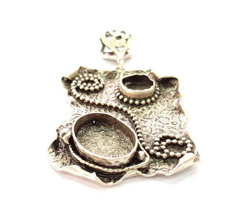 Silver Pendant Blank Bezel Base Setting Necklace Blank Resin Blank Mountings Antique Silver Plated Brass ( 50x35mm )  G8680