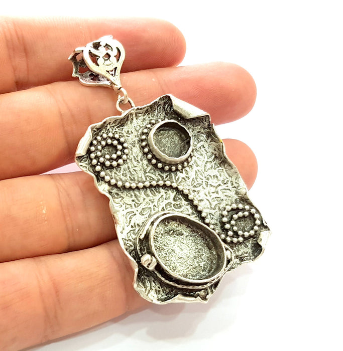 Silver Pendant Blank Bezel Base Setting Necklace Blank Resin Blank Mountings Antique Silver Plated Brass ( 50x35mm )  G8680