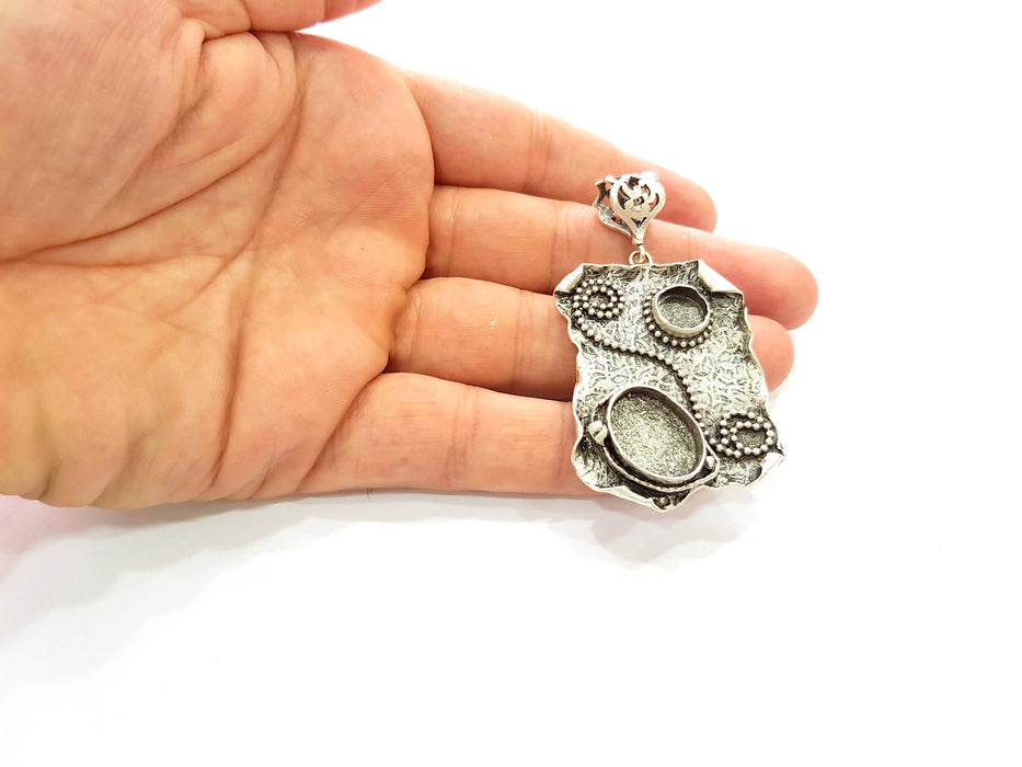 Silver Pendant Blank Bezel Base Setting Necklace Blank Resin Blank Mountings Antique Silver Plated Brass ( 50x35mm )  G8680