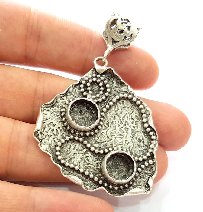 Silver Pendant Blank Bezel Base Setting Necklace Blank Resin Blank Mountings Antique Silver Plated Brass ( 50x41mm )  G8340