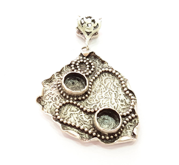 Silver Pendant Blank Bezel Base Setting Necklace Blank Resin Blank Mountings Antique Silver Plated Brass ( 50x41mm )  G8340