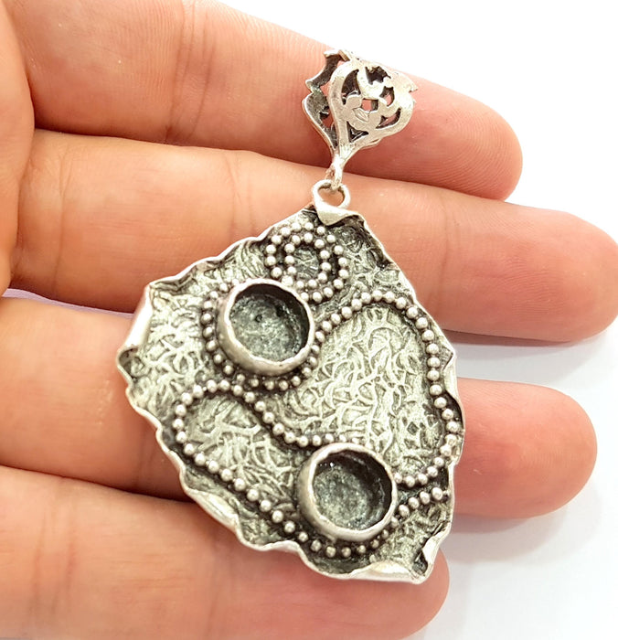 Silver Pendant Blank Bezel Base Setting Necklace Blank Resin Blank Mountings Antique Silver Plated Brass ( 50x41mm )  G8340