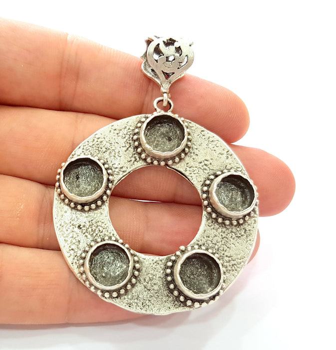 Silver Pendant Blank Bezel Base Setting Necklace Blank Resin Blank Mountings Antique Silver Plated Brass ( 48mm )  G8341