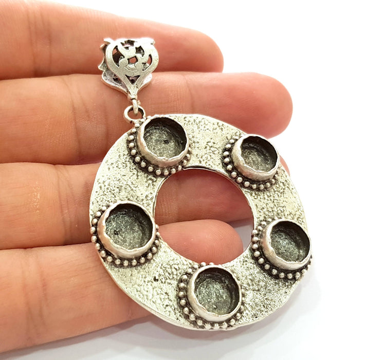 Silver Pendant Blank Bezel Base Setting Necklace Blank Resin Blank Mountings Antique Silver Plated Brass ( 48mm )  G8341