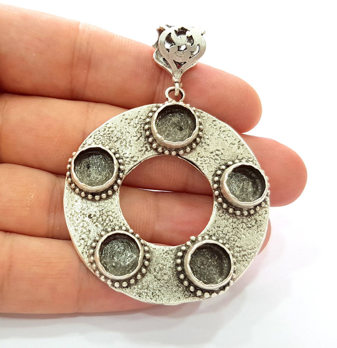 Silver Pendant Blank Bezel Base Setting Necklace Blank Resin Blank Mountings Antique Silver Plated Brass ( 48mm )  G8341