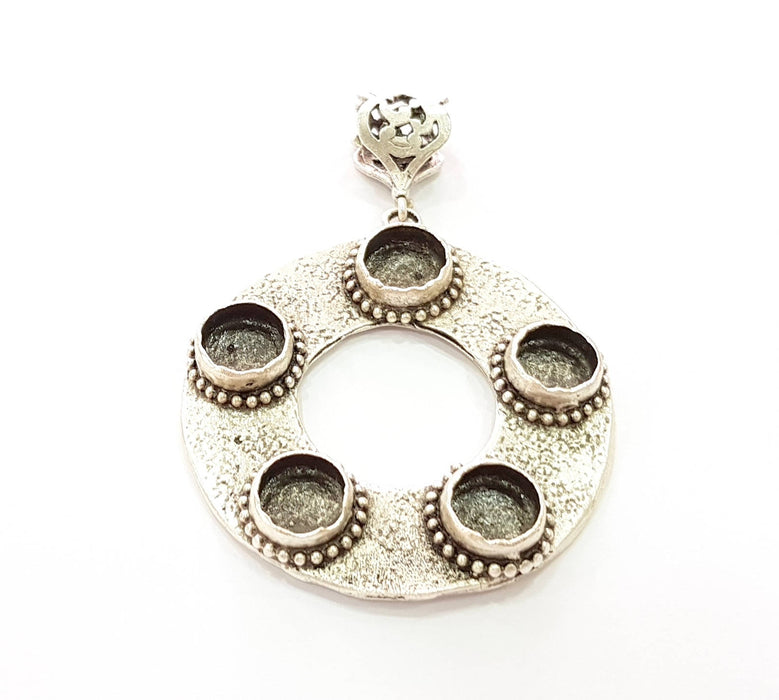 Silver Pendant Blank Bezel Base Setting Necklace Blank Resin Blank Mountings Antique Silver Plated Brass ( 48mm )  G8341