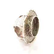Silver Ring Blank Base Bezel Settings Cabochon Base Mountings Adjustable (20mm Blank) , Antique Silver Plated Brass G8676