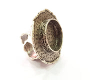 Silver Ring Blank Base Bezel Settings Cabochon Base Mountings Adjustable (20mm Blank) , Antique Silver Plated Brass G8676