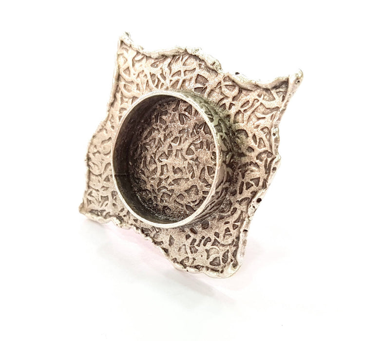 Silver Ring Blank Base Bezel Settings Cabochon Base Mountings Adjustable (20mm Blank) , Antique Silver Plated Brass G8679