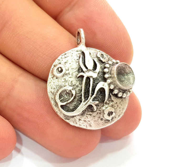 Silver Pendant Blank Bezel Base Setting Necklace Blank Resin Blank Mountings Antique Silver Plated Brass ( 25mm )  G8358
