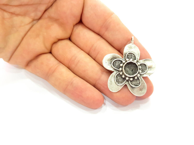 Silver Pendant Blank Bezel Base Setting Necklace Blank Resin Blank Mountings Antique Silver Plated Brass ( 45mm )  G8360