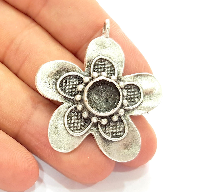 Silver Pendant Blank Bezel Base Setting Necklace Blank Resin Blank Mountings Antique Silver Plated Brass ( 45mm )  G8360