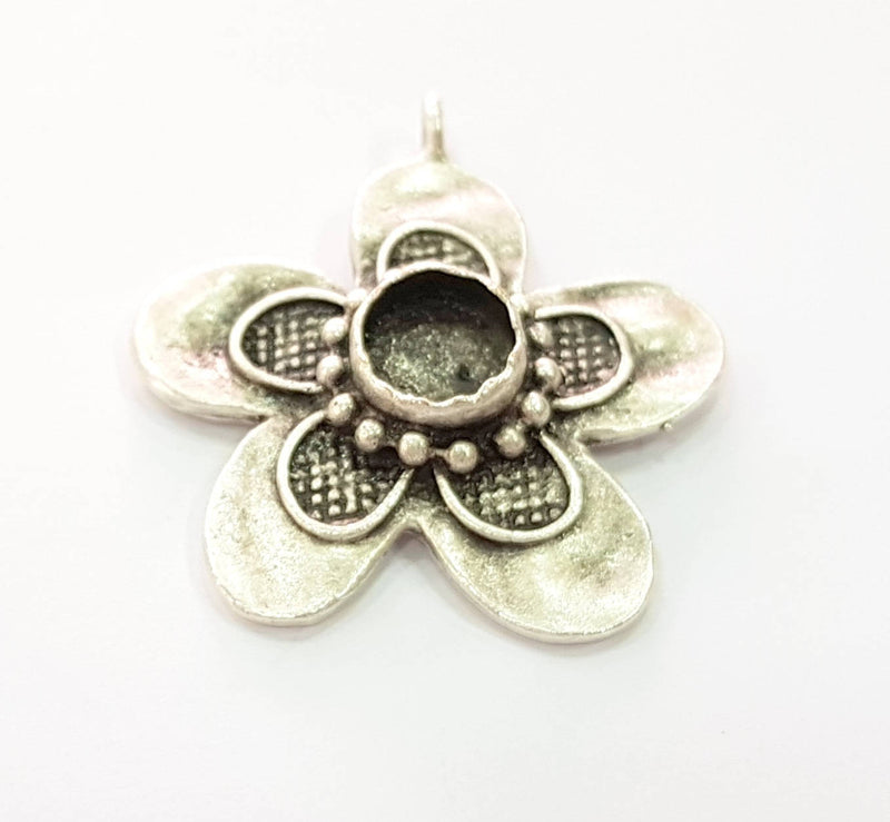 Silver Pendant Blank Bezel Base Setting Necklace Blank Resin Blank Mountings Antique Silver Plated Brass ( 45mm )  G8360