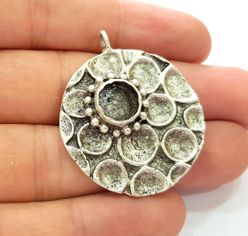 Silver Pendant Blank Bezel Base Setting Necklace Blank Resin Blank Mountings Antique Silver Plated Brass ( 10 mm blank)  G8361