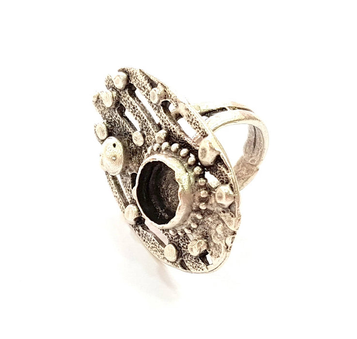 Silver Ring Blank Base Bezel Settings Cabochon Base Mountings Adjustable (10mm Blank) , Antique Silver Plated Brass G8364