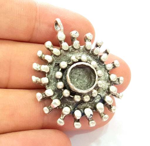 Silver Pendant Blank Bezel Base Setting Necklace Blank Resin Blank Mountings Antique Silver Plated Brass ( 35mm )  G8367