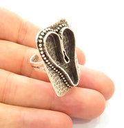 Silver Ring Blank Base Bezel Settings Cabochon Base Mountings Adjustable , Antique Silver Plated Brass G8672