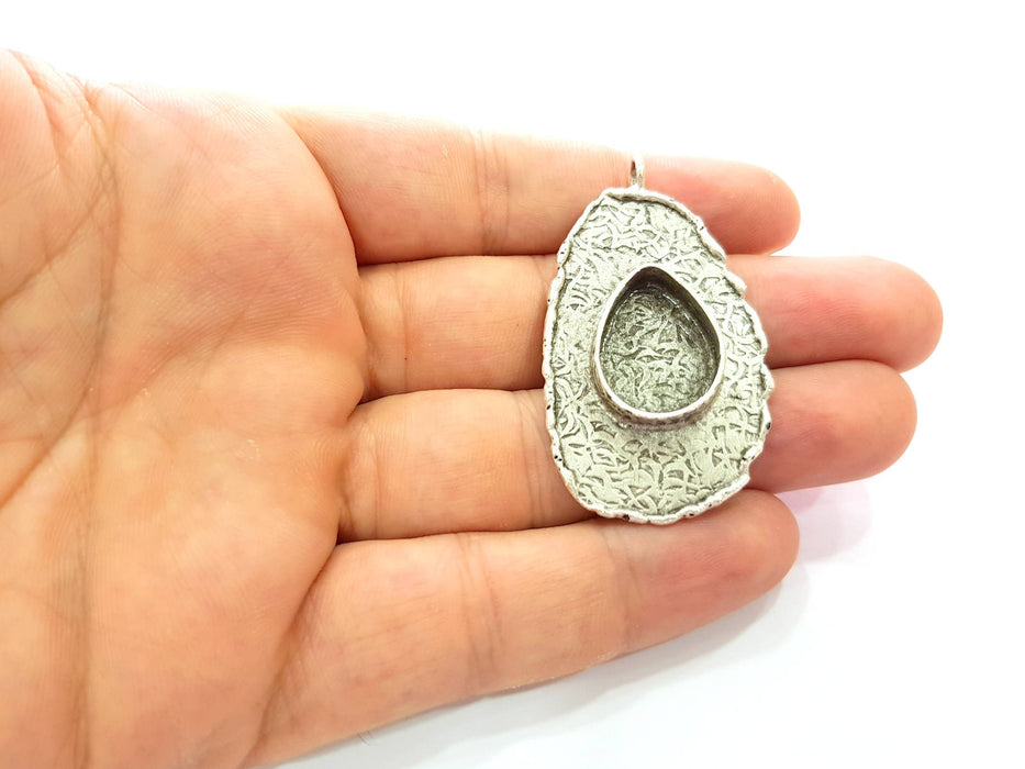 Silver Pendant Blank Bezel Base Setting Necklace Blank Resin Blank Mountings Antique Silver Plated Brass ( 52x30mm )  G8378