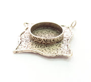 Silver Pendant Blank Bezel Base Setting Necklace Blank Resin Blank Mountings Antique Silver Plated Brass ( 37x33mm )  G8684