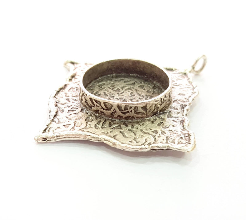 Silver Pendant Blank Bezel Base Setting Necklace Blank Resin Blank Mountings Antique Silver Plated Brass ( 37x33mm )  G8684