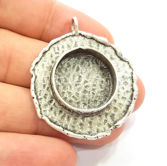 Silver Pendant Blank Bezel Base Setting Necklace Blank Resin Blank Mountings Antique Silver Plated Brass ( 35mm )  G8683