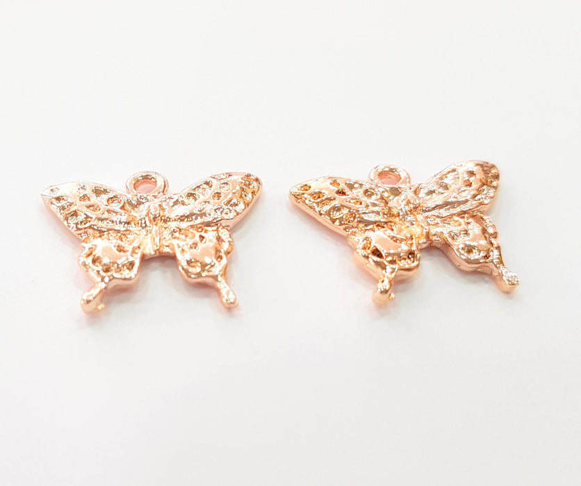 2 Rose Gold Butterfly Charms Blank Rose Gold Plated Charms (21x17 mm) G8394