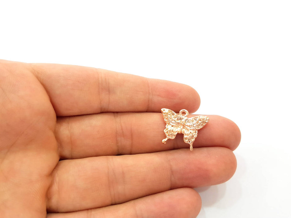 2 Rose Gold Butterfly Charms Blank Rose Gold Plated Charms (21x17 mm) G8394