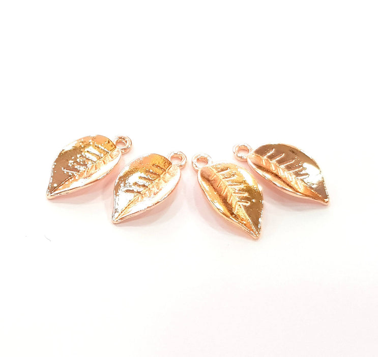 4 Rose Gold Leaf Charms Blank Rose Gold Plated Charms (18x9 mm) G8395