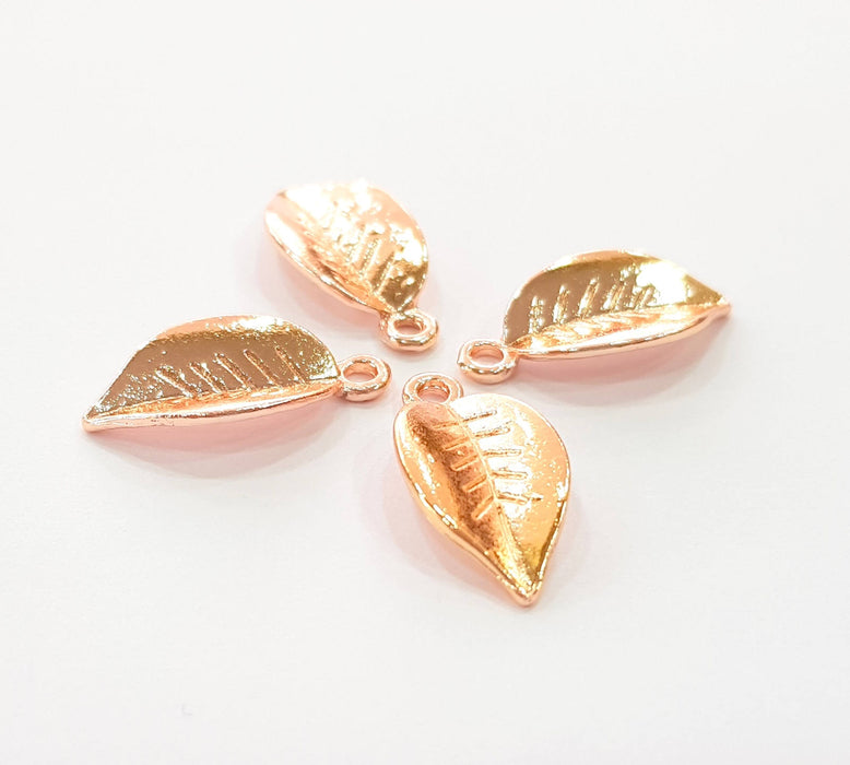 4 Rose Gold Leaf Charms Blank Rose Gold Plated Charms (18x9 mm) G8395