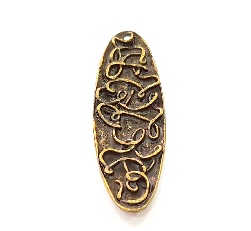 2 Mixed Stripe Oval Charms Antique Bronze Pendant (62x20mm) G8401