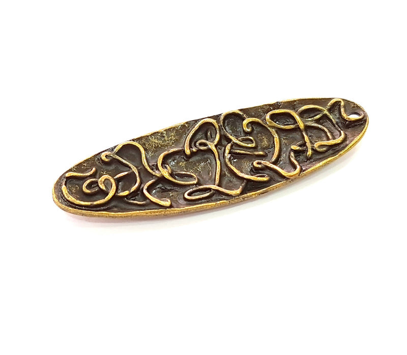 2 Mixed Stripe Oval Charms Antique Bronze Pendant (62x20mm) G8401