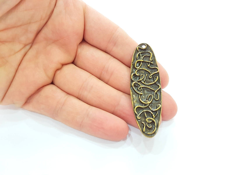 2 Mixed Stripe Oval Charms Antique Bronze Pendant (62x20mm) G8401