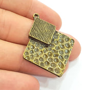 2 Hammered Diamon Shape Charms Antique Bronze Pendant (37x30mm) G8404